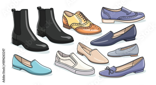 A colorful collection of various women s and men s shoe styles
