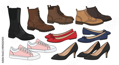 A colorful collection of various women s and men s shoe styles