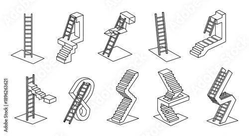 Optical illusion featuring impossible staircases rendered in isometric projection