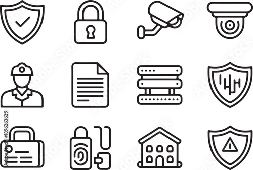 Protection and Security Line Icons Vector