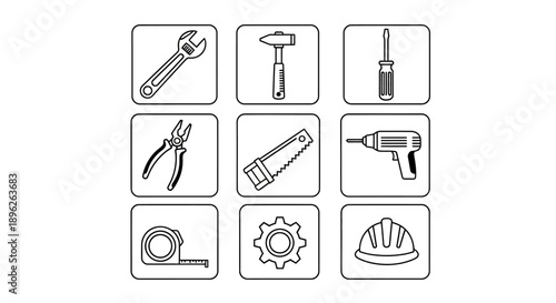 Repair and service icon set with black stroke and white background. Auto service, house repair icon set.