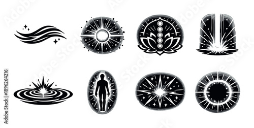 Mystical energy symbols: abstract designs with spiritual and cosmic themes