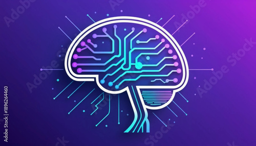 Flat colored artificial intelligence themed icon illustration