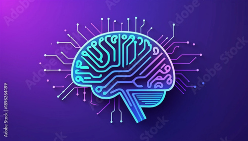 Flat colored artificial intelligence themed icon illustration