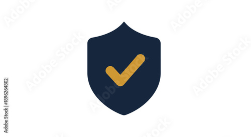 Blue shield icon with orange checkmark symbolizing approval and security.