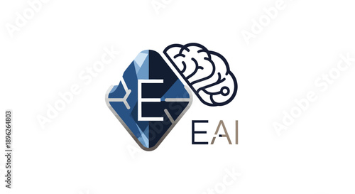 Logo design with brain and EAI initials symbolizing artificial intelligence and innovation.