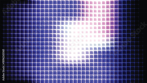 Glowing purple and pink squares with bright white light in center abstract background texture pattern