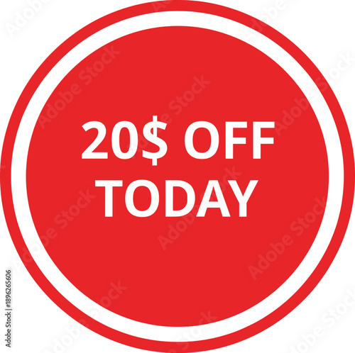 Free Download 20 dollar off today red circular discount badge vector icon for sale promotion and marketing campaign - GFXLoad