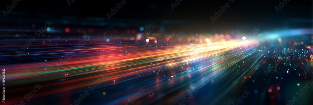 Fototapeta premium Abstract multicolored data streams converging into a bright central light beam