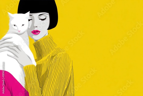 A woman is holding a white cat