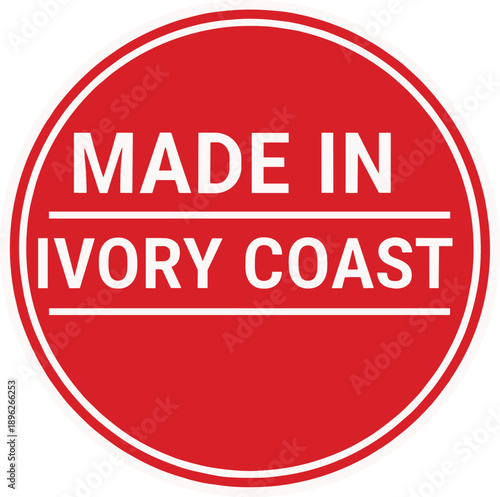 Made in Ivory Coast red circular badge vector illustration for product origin label, manufacturing country seal, branding