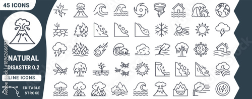 Collection of natural disaster line earthquake volcano