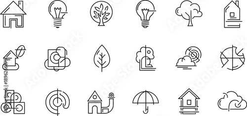 Nature and Environment Icons Set - Simple Line Art
