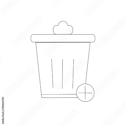 Trash can icon with plus symbol in minimal black line style. Represents add to trash, new item, create or additional delete action in user interface design.