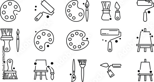 Painting Tools and Art Supplies Icon Collection