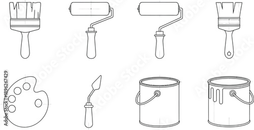Painting Supplies Icon Set - Simple Line Graphics