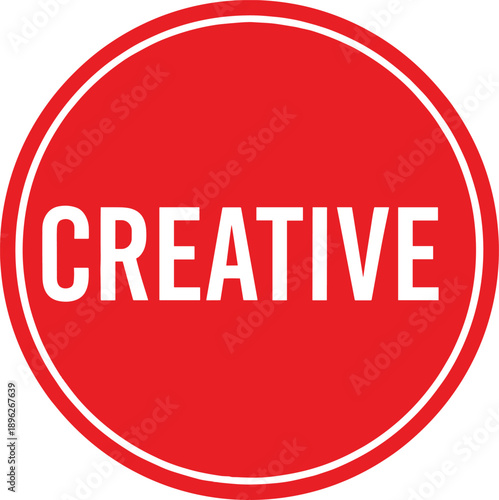 Creative red circular badge icon with bold white typography, modern label for branding, marketing, and promotional design