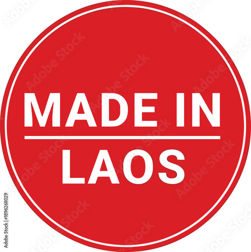Made in Laos red circular badge with white text, country of origin label for product branding and packaging
