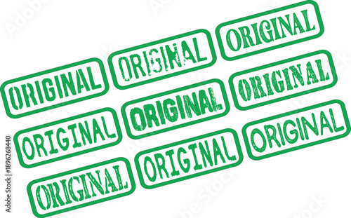 Green 'original' rubber stamps on white background vector graphic for authenticity and approval concepts