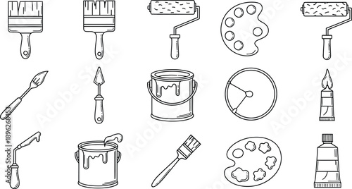 Painting and Art Supplies Icons - Creative Outline