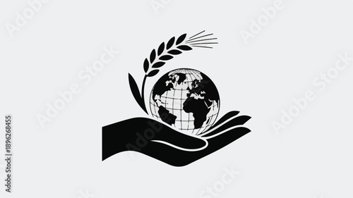 Black hand holding globe with wheat stalk vector