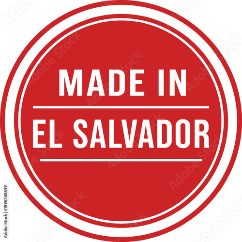 Made in El Salvador red circular badge with white text, country origin label for product packaging and branding