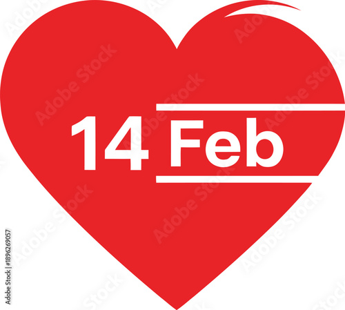 Red Heart with "14 Feb" Text for Valentine's Day