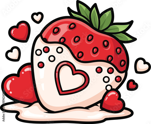 Chocolate-Dipped Strawberry with Hearts and Sweet Drizzle