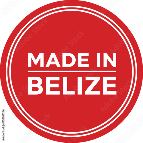 Made in Belize red circular badge with white text for product origin labeling, packaging, branding, and quality marking