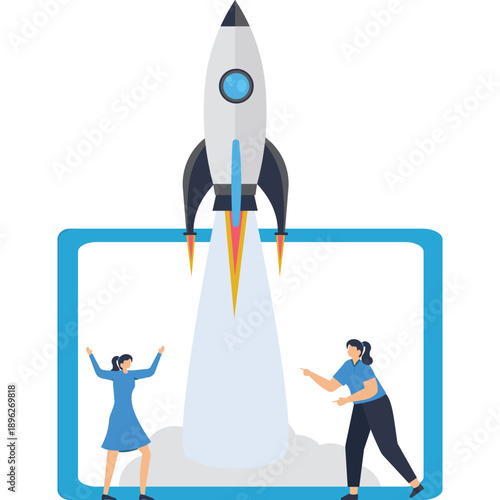 Rocket Launch with Two Women and Frame