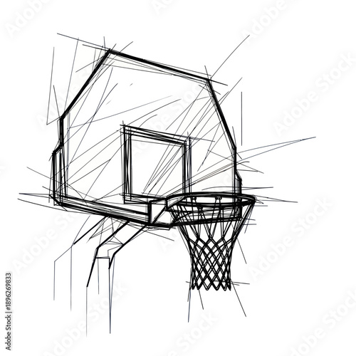 Basketball Hoop Sketch with Geometric Lines