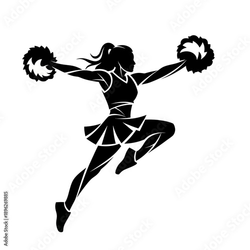 Dynamic Cheerleader Silhouette with Pom-Poms, Jumping Pose, Energetic Spirit