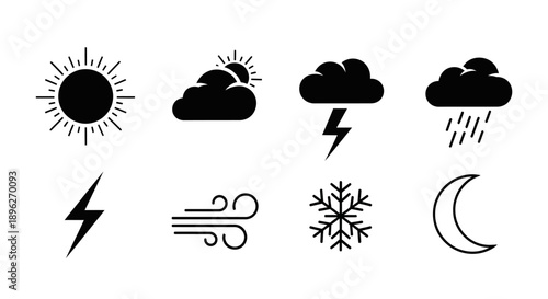 Bold Black Silhouette Weather Elements for Modern App UI Design.