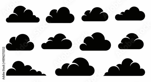 Collection of various black cloud shapes and silhouettes set isolated.
