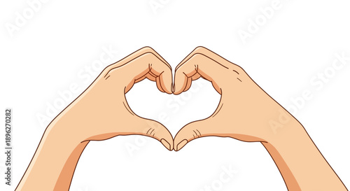 Illustration of two hands forming a heart shape against a white background