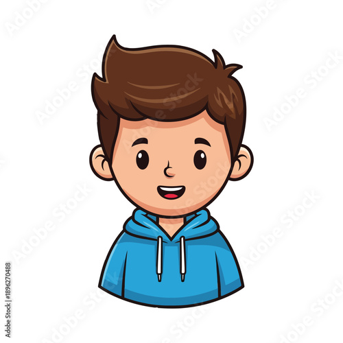 Digital illustration of a smiling young boy wearing a blue hoodie on a clean white background