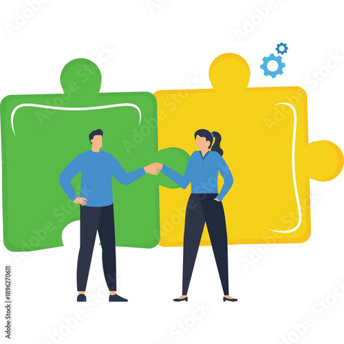 Business People Handshaking with Puzzle Background