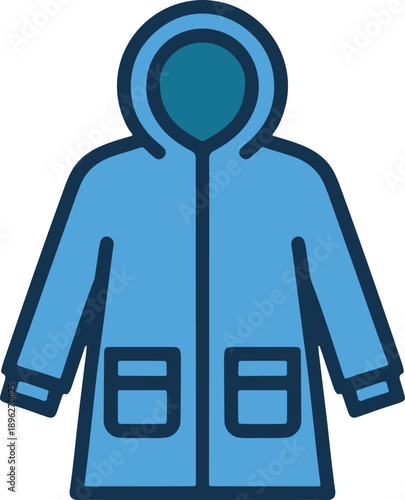 Blue raincoat with hood and pockets, ideal for wet weather protection