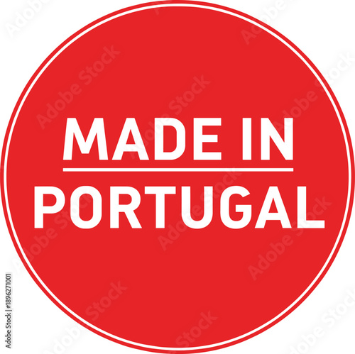 Made in Portugal red circular badge icon for product labeling, manufacturing origin, quality assurance, and branding design