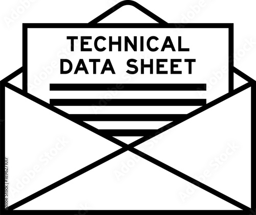 Envelope and letter sign with word technical data sheet as the headline