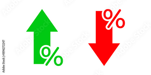 Percentage up and down arrows indicating financial change. Vector icons, widely used in business, finance, and statistics to illustrate economic trends, interest rate changes.