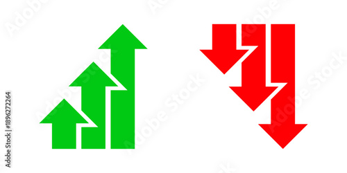 Green arrows indicating growth and red arrows indicating decline. Vector Icons used to finance, economics, or data visualization. 