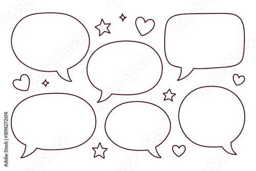 Horizontal coloring page featuring six blank comic bubbles. Customizable line art for kids and adults to write their own compliments or manga dialogue for World Compliment Day