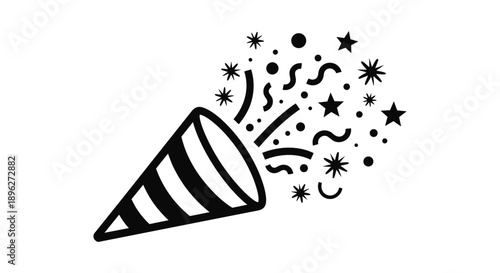 Party Popper Icon with Confetti and Stars Vector Illustration