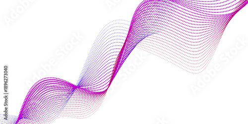 Flowing Dot Wave halftone gradient pattern on transparent background.   Abstract wave vector illustration with colorful flowing lines creates a vibrant backdrop and wallpaper design. Wavy vector line 