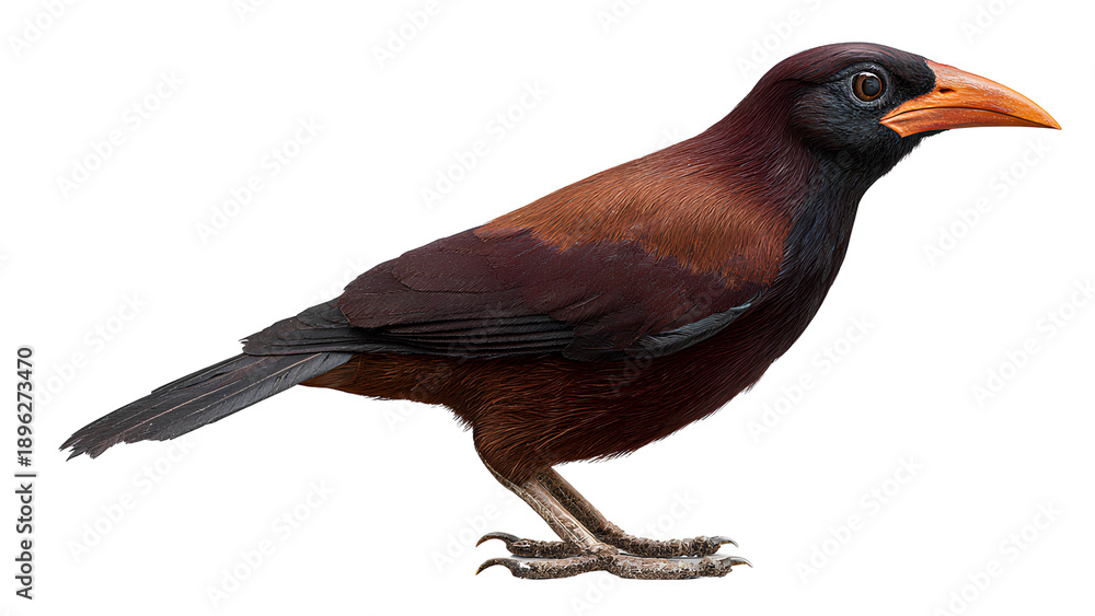 Fototapeta premium Ultra Realistic Brown Bird with Orange Beak Isolated on Transparent Background