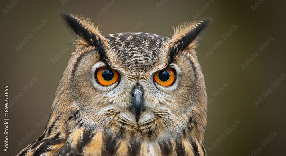 Obraz premium Close-up of a majestic owl with piercing orange eyes