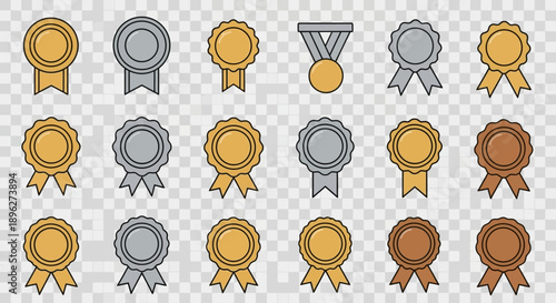 Collection of Various Medal and Ribbon Icons.