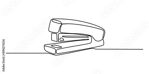Continuous line drawing of an office stapler on a white background