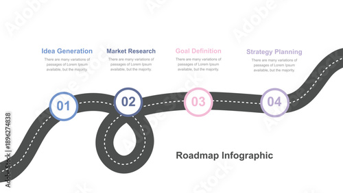 Winding numbered roadmap infographic for business strategic planning